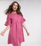 Asos Design Tall Oversized Frill Sleeve Smock Dress Dark Rose-pink