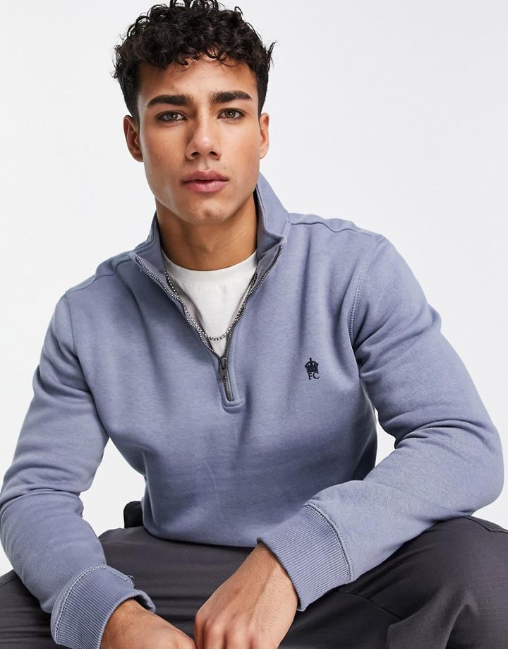 French Connection Funnel Neck Half Zip Sweatshirt In Light Blue