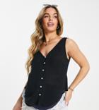 Asos Asos Design Maternity V-neck Crinkle Tank Top With Buttons In Black