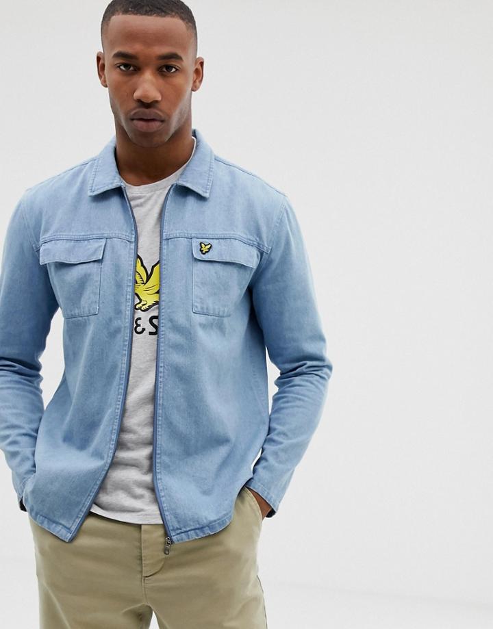 Lyle & Scott Zip Through Denim Over Shirt In Light Wash-blue