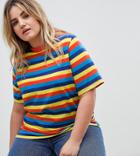 Daisy Street Plus Boyfriend T-shirt In Rainbow Stripe - Multi