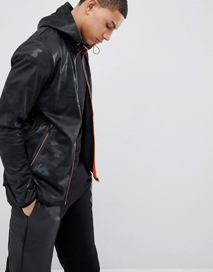 Soul Star Tonal Camo Neon Contrast Zip Through Jacket - Black