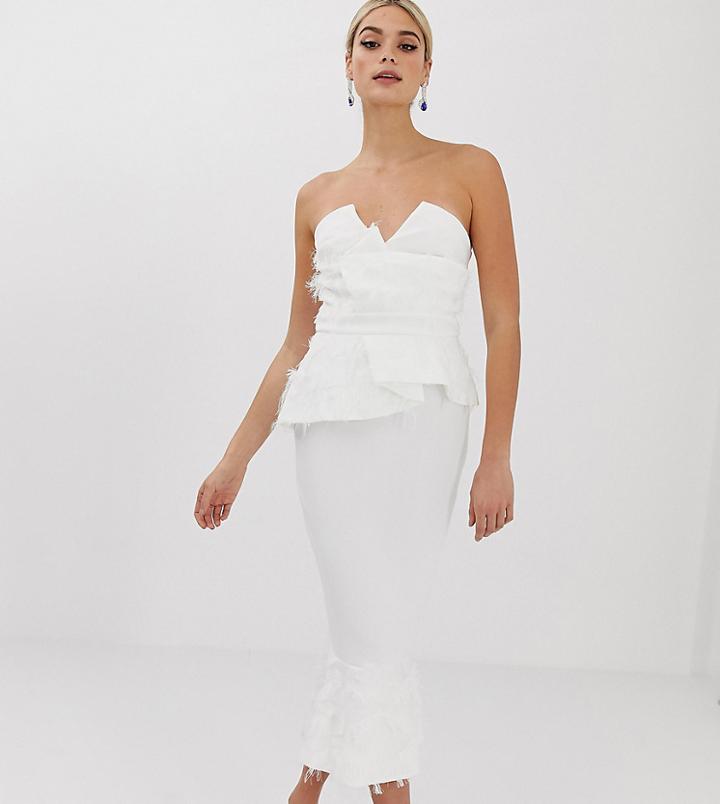 Asos Design Tall Premium Feather Detail Peplum Midi Dress - White