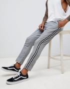Boohooman Smart Joggers In Gray Check With Side Stripe - Gray