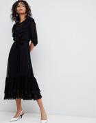 Ghost 3/4 Sleeve Lace Detail Dress - Black