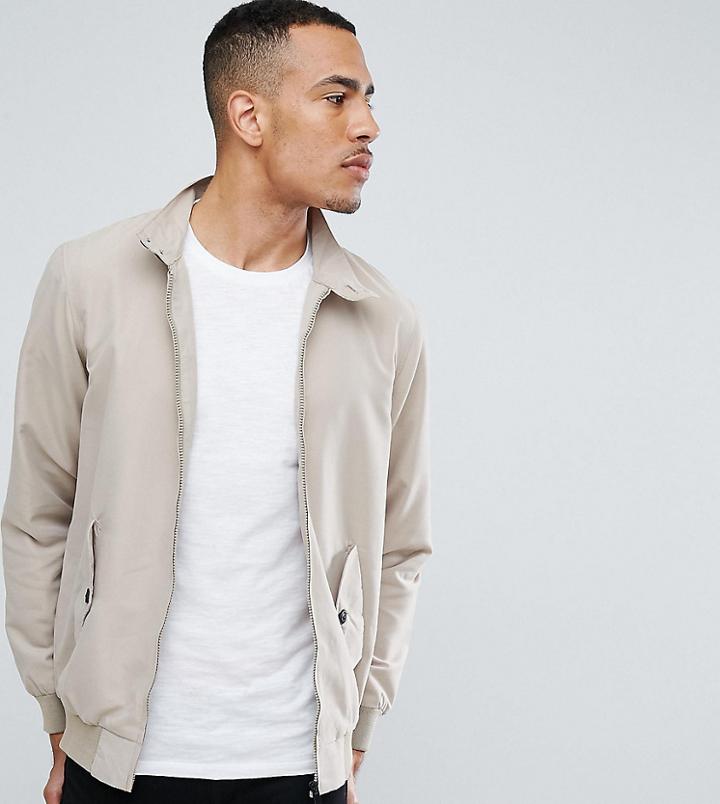 Brave Soul Tall Summer Lined Harrington Jacket - Stone