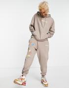 Asos Daysocial Relaxed Sweatpants With Graphic And Logo Print In Brown - Part Of A Set
