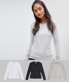 Asos Design Ultimate Top With Long Sleeve And Crew Neck 3 Pack Save-multi