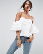 Asos Occasion Top In Scuba With Extreme Balloon Sleeve - White