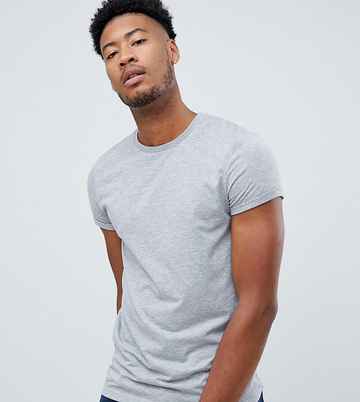 Asos Design Tall T-shirt With Crew Neck And Roll Sleeve In Gray