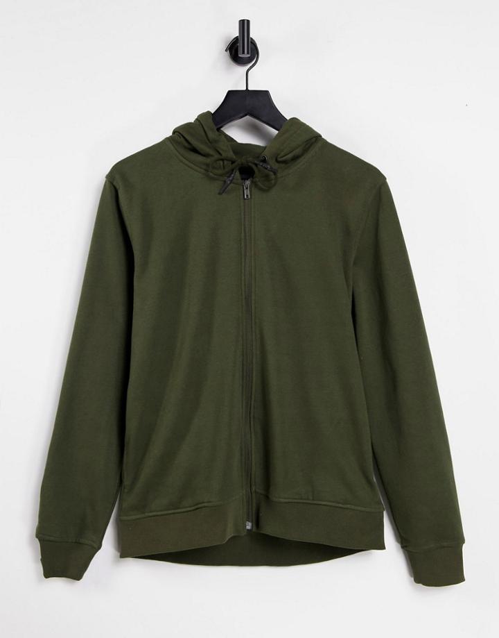 Brave Soul Full Zip Hoodie In Khaki-green