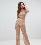 Missguided Sequin Two-piece Wide Leg Pants In Gold - Gold