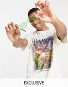 Reclaimed Vintage Inspired T-shirt In Cream With Bali Graphic Print-white