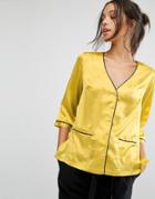 Missguided Piping Pocket Front Blouse - Yellow