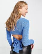 Asos Design Sweater With Tie Back Detail-blue