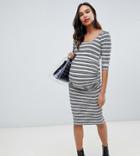 Asos Design Maternity Stripe Rib Midi Bodycon Dress-multi