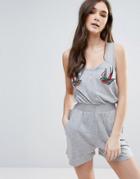 Brave Soul Romper With Bird Badges - Gray