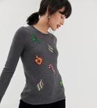 Warehouse Embellished Holidays Sweater In Gray - Gray