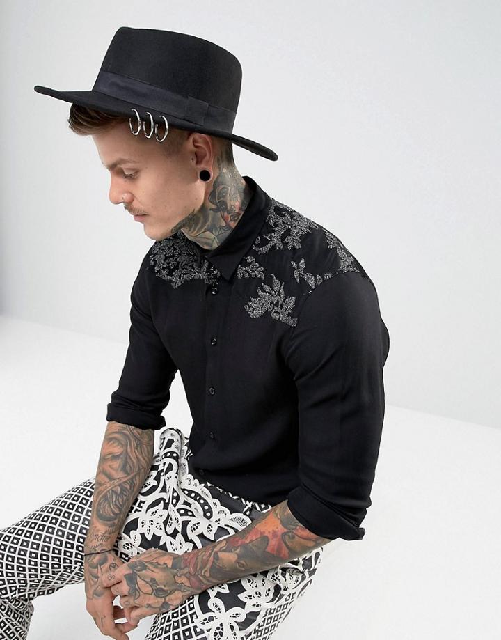 Asos Wide Brim Pork Pie Hat In Black With Eyelet & Hoop Detail - Black