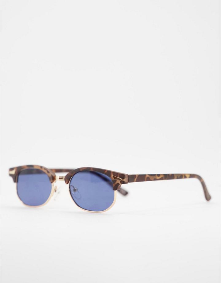 Asos Design Mini Retro Sunglasses With Tortoiseshell Detail And Smoke Lens-brown