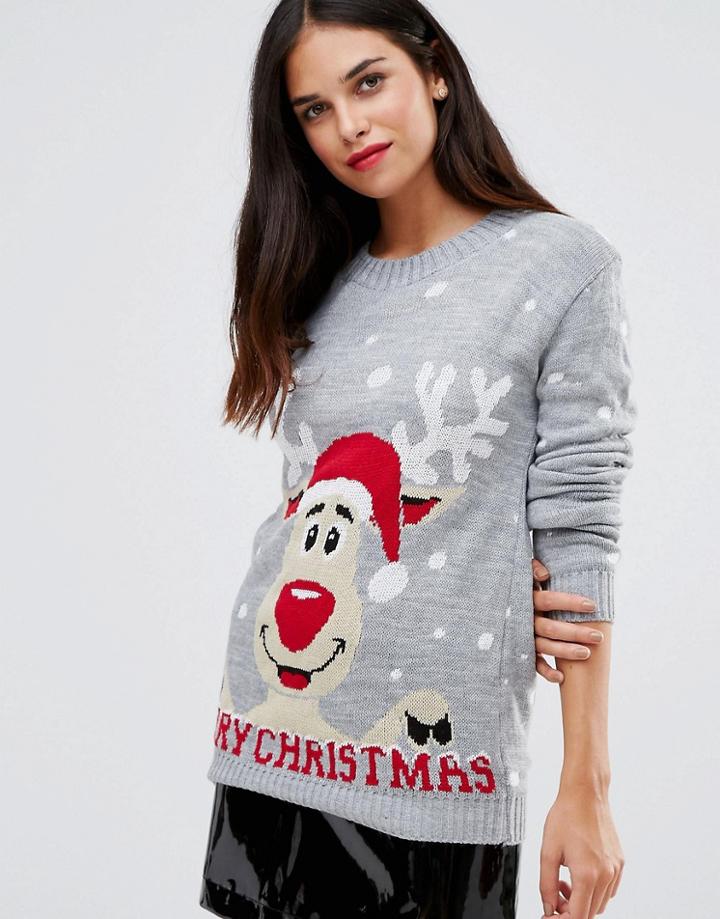 Club L Ruldoph Happy Holidays Sweater - Gray