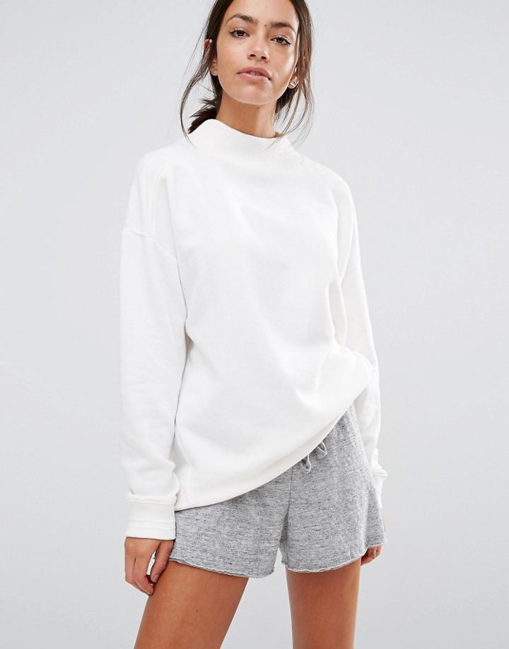 New Look High Neck Ribbed Sweatshirt - Cream