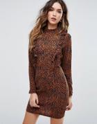 Missguided Frill Detail Leopard Print Mini Dress - Cream