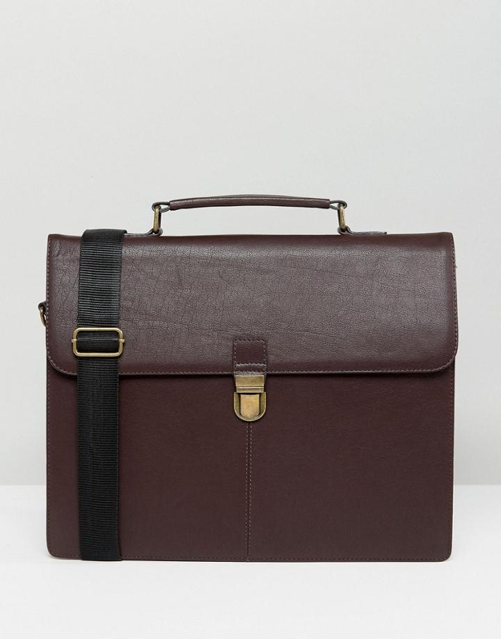 Asos Leather Satchel In Burgundy Pebble Grain - Red