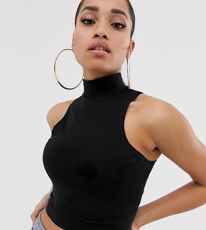 Asos Design Petite Sleeveless Crop Top With High Neck In Black - Black