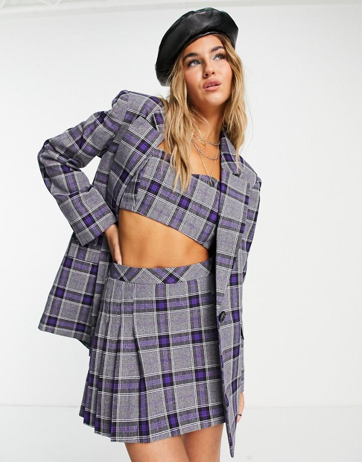 Asos Design Blazer Suit In Gray Check