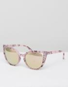 Asos Cat Eye Sunglasses With Cut Away Corner Detail With Flash Lens - Pink