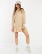 New Look Frill Hem Hooded Sweatshirt Dress In Camel-brown