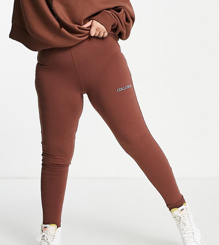 Collusion Plus Branded Legging In Brown