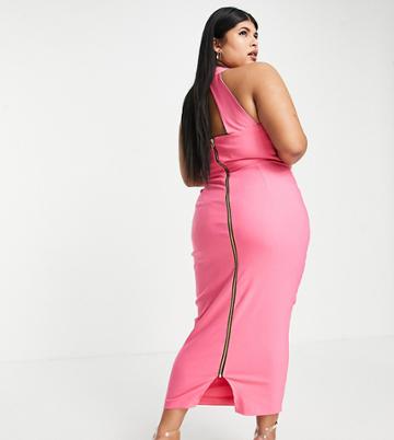 Vesper Plus High Neck Midi Dress In Bubblegum Pink