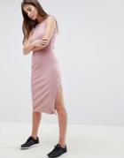 Asos Design Rib Midi Dress With Double Strap Detail - Pink