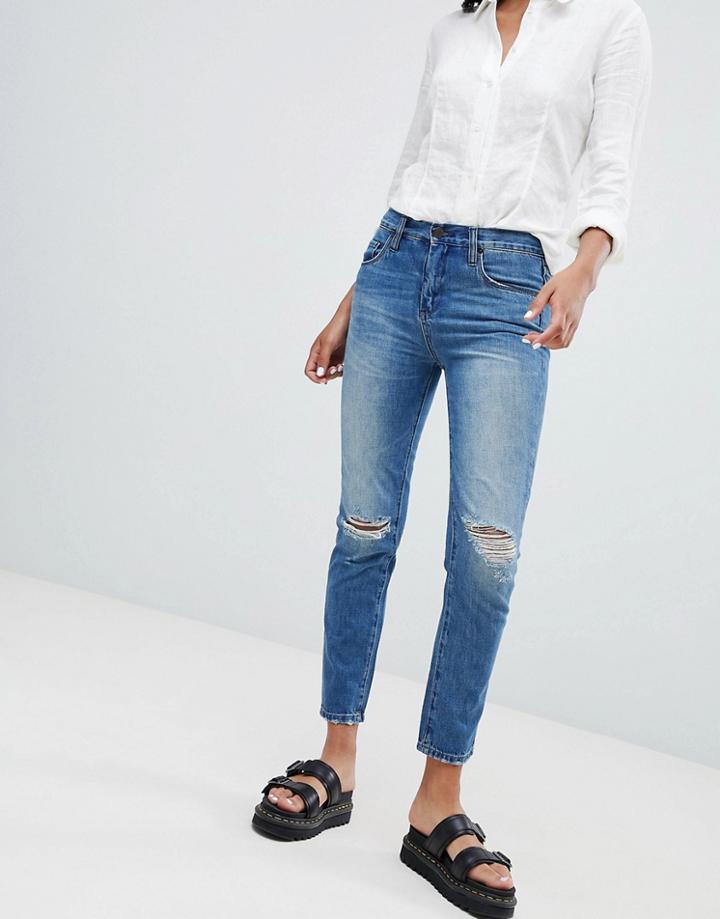 Blank Nyc Rip Knee Girlfriend Jeans - Blue