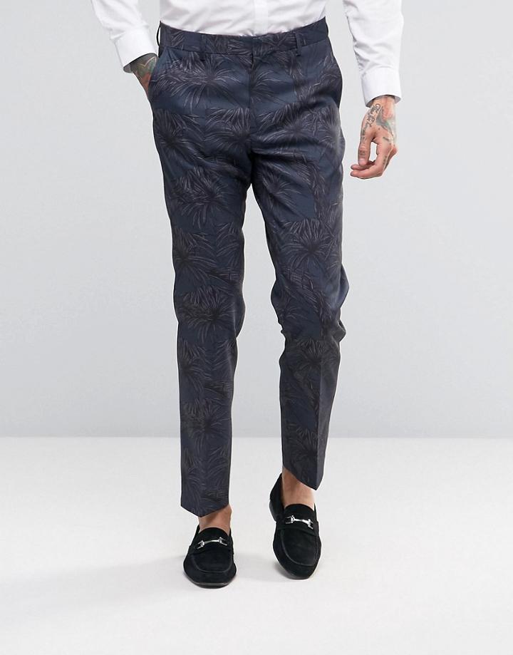 Asos Skinny Pant In Navy Palm Print - Black