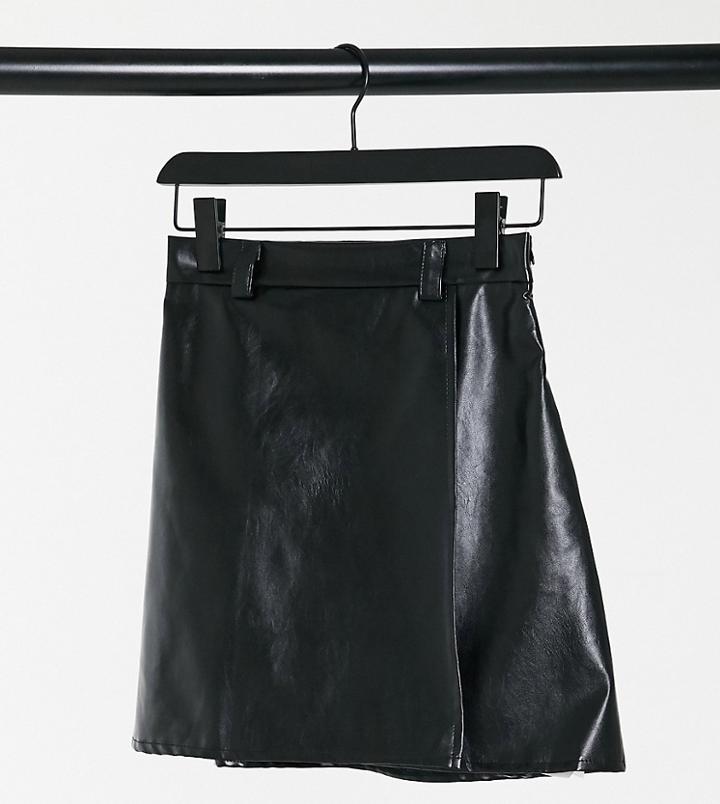 Naanaa Petite High Waisted Faux-leather Skirt In Black
