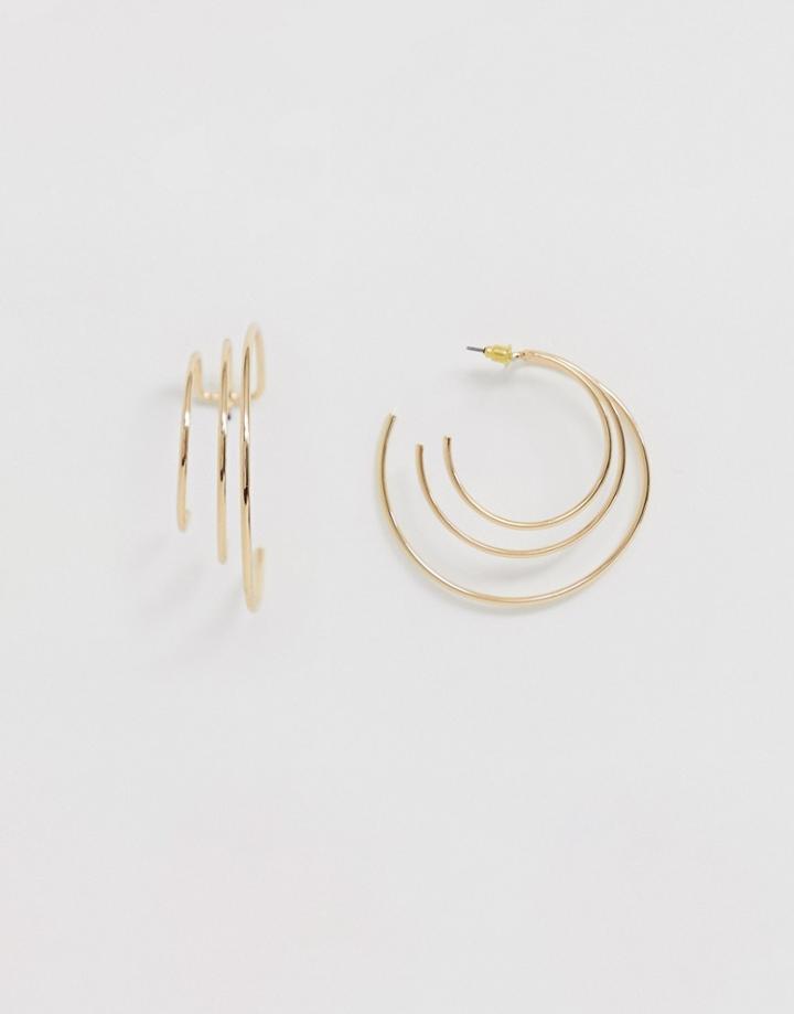Asos Design Hoop Earrings With Triple Hoop Design In Gold Tone - Gold