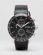 Boss By Hugo Boss Rafale Chronograph Leather Watch In Black - Black