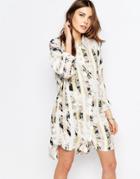 Vila Printed Stripe Shirt Dress - Soft Camel Print