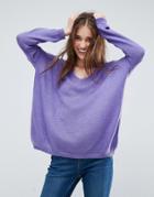 Asos Sweater In Sheer Knit With V Neck - Purple