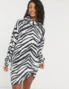 Asos Design Super Soft Long Sleeve Roll Neck Mini Dress In Zebra Print-white