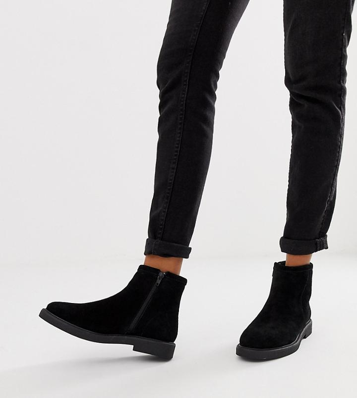 River Island Flat Boots In Black Suede - Black