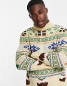 Another Influence Festive Print Sweater In Stone-neutral
