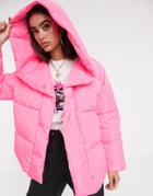 Asos Design Bubblegum Wrap Hooded Puffer Jacket In Pink - Pink