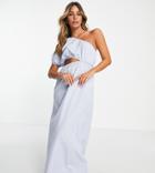 Vila Exclusive One Shoulder Maxi Dress With Cut-out In Blue