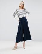 Asos Tailored Culottes With Large Fold Pleat Front - Navy