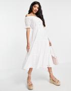 In The Style X Jac Jossa Eyelet Off Shoulder Puff Sleeve Tiered Maxi Dress In White