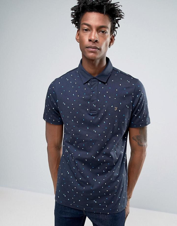Farah Jude Allover Print Polo Slim Fit In Navy - Navy